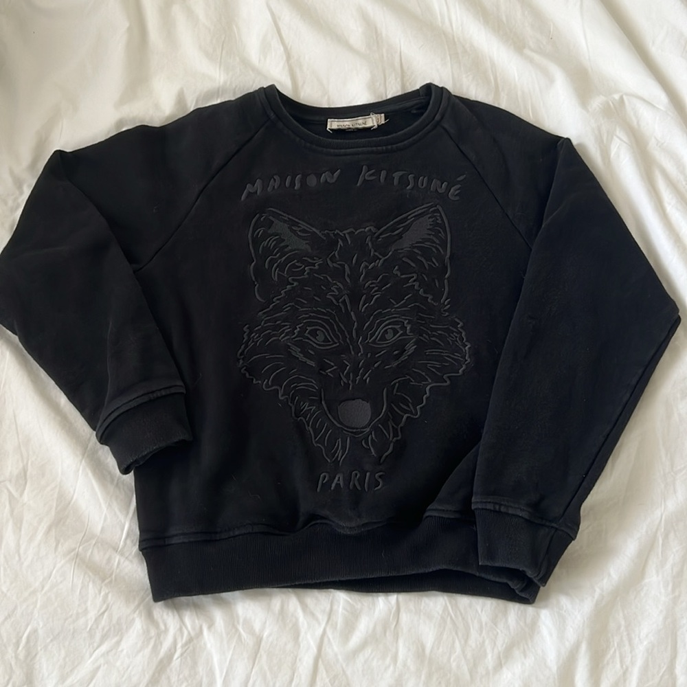 Maison Kitsune embroidered fox black xs sweatshirt
